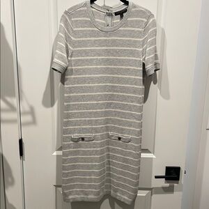 BR Grey/White Striped Short Sleeve Dress
